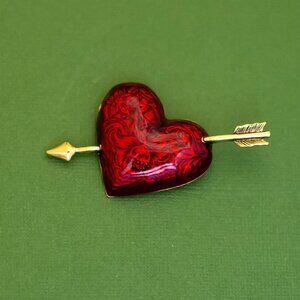 Vintage Love Heart Abstract Floral Pattern Gold Tone Brooch by Avon K40